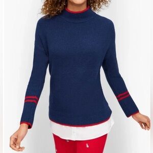 Talbots Mock Neck Navy & White Sweater, Sz XL